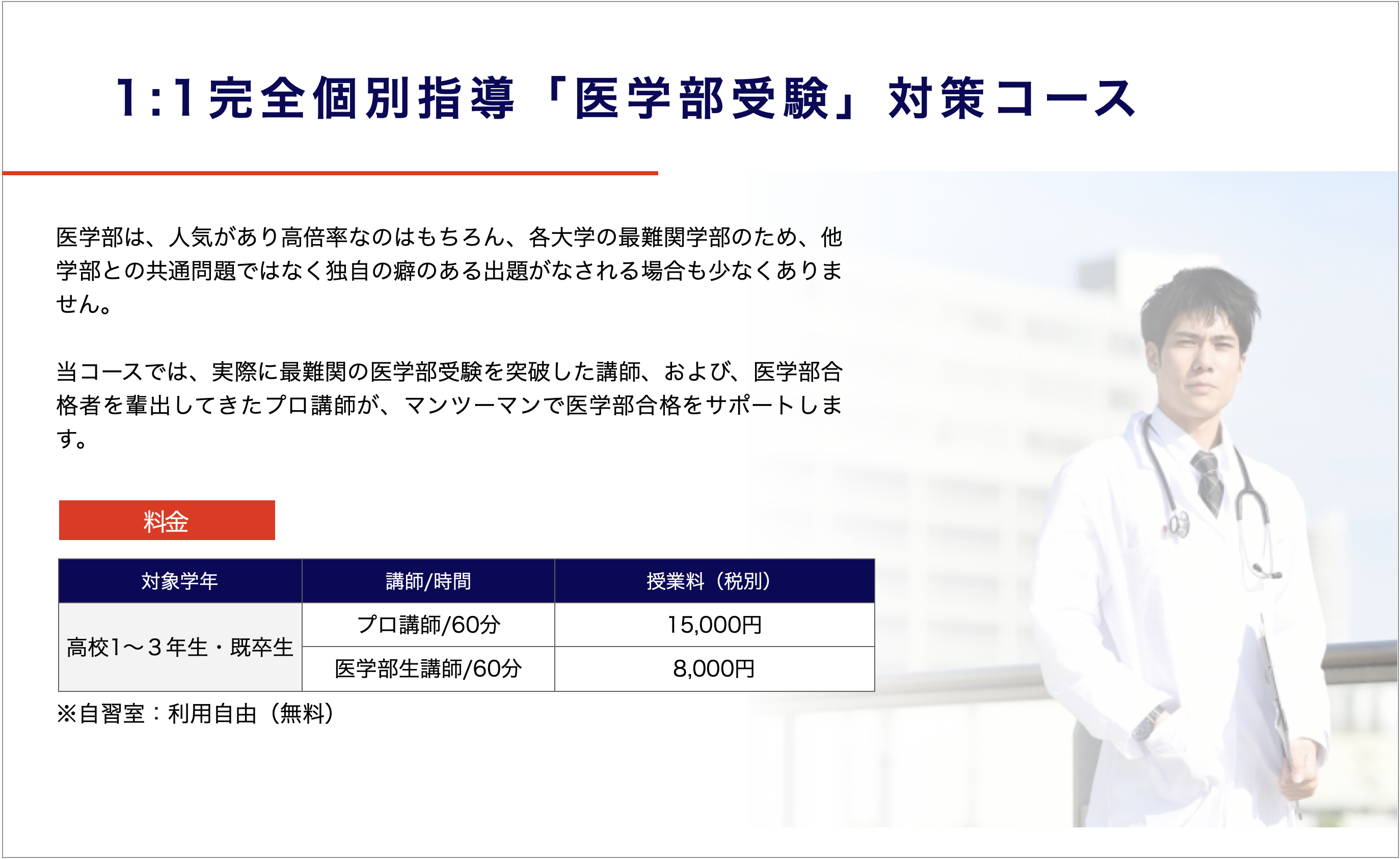 1:1完全個別指導「医学部受験」対策コース