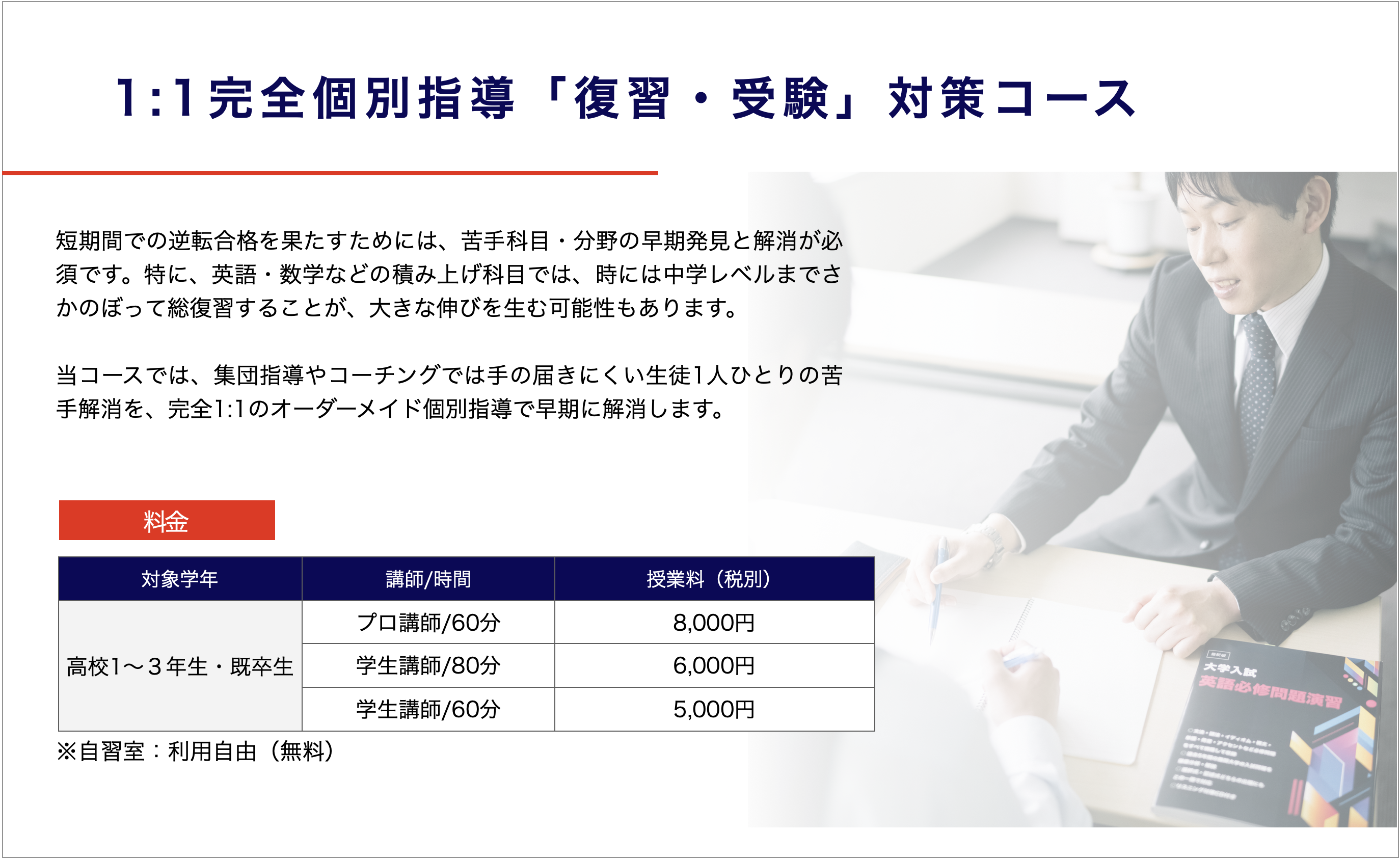 1:1完全個別指導「復習・受験」対策コース